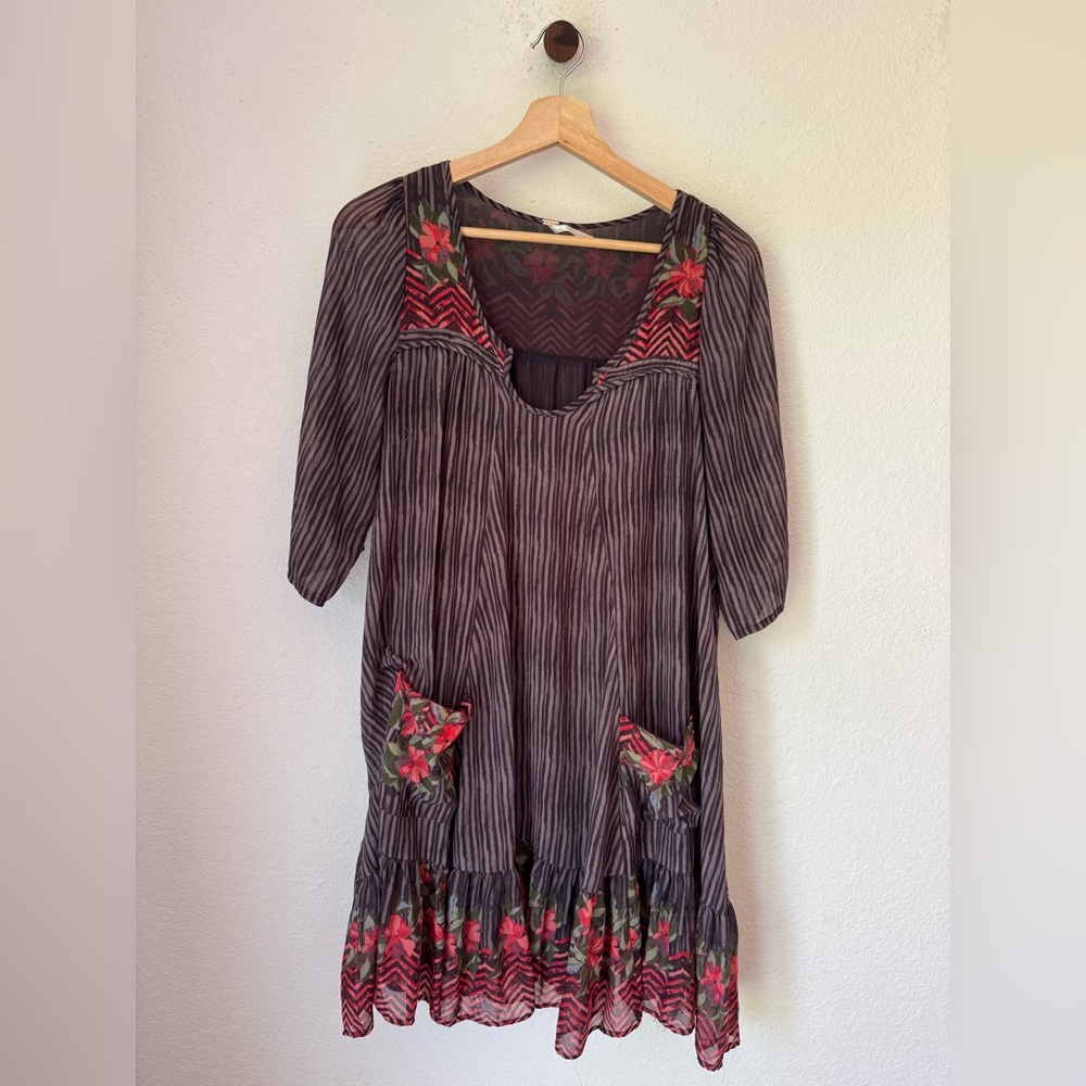 Free People Boho Mini Dress with Ruffle Hem